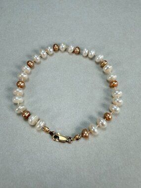 Freshwater Pearl Bracelet White Bronze Pearl Lobster Clasp Elegant 8"